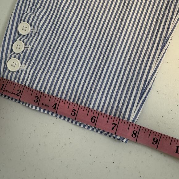 Talbots Capri Pants Size 14 Blue White Stripe Seersucker Cotton Crop Buttons - Picture 9 of 9